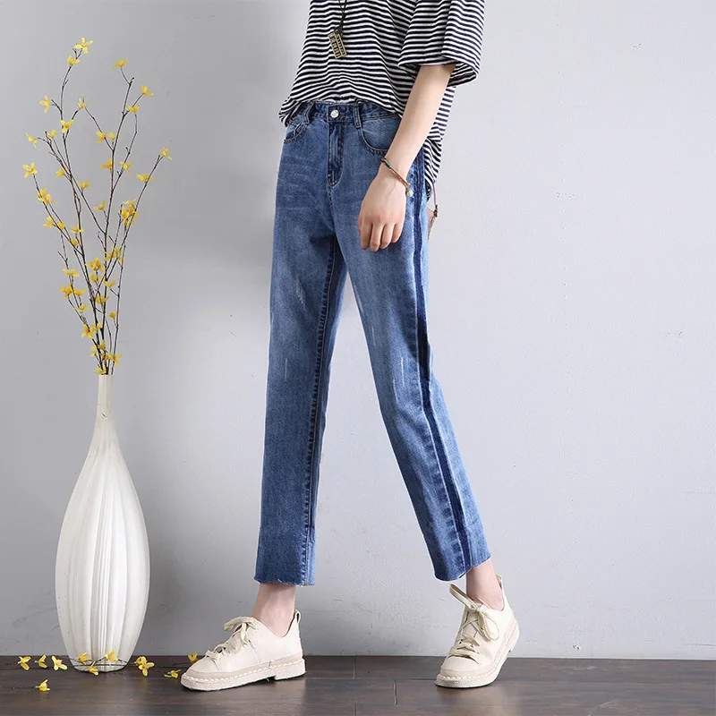 

HEE GRAND Calf-Length Old Jeans 2019 Women Spring Pants Plus Size 32 Summer Loose Denim Women Jeans High Waist Trousers WKN623