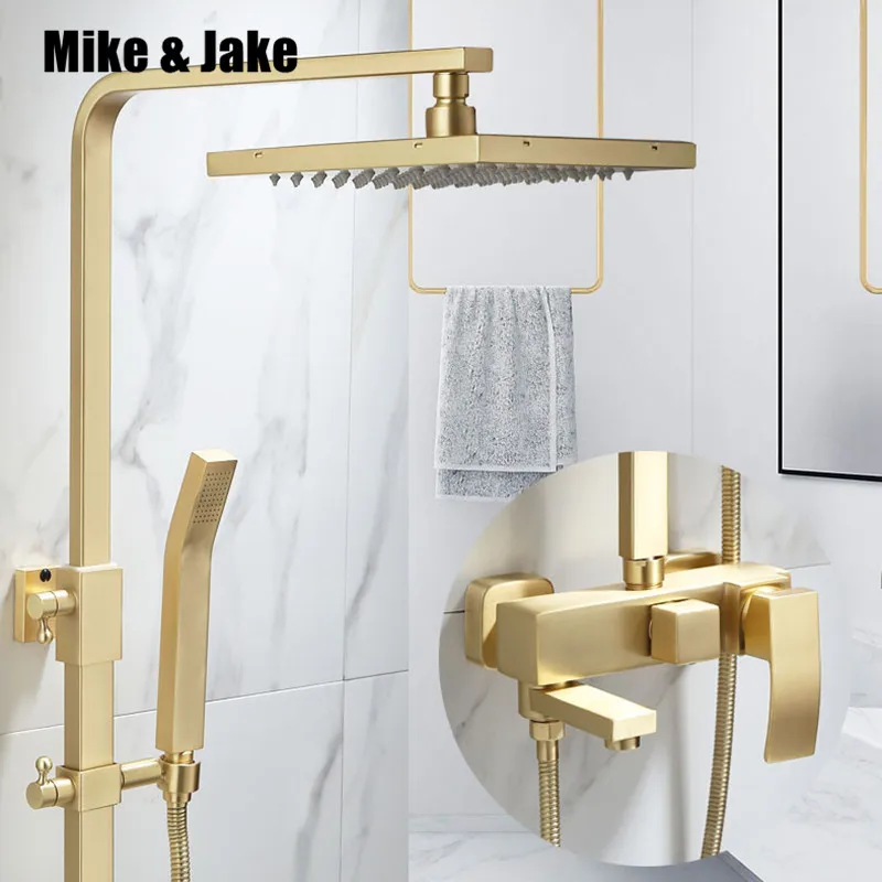 

Nordic Russell Golden brush Light Luxury Shower set Flower Sprinkler shower faucet Set Cold and Hot Copper bath Faucet