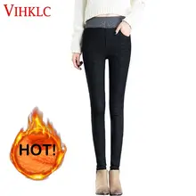 Альпаки; вельветовые; черного цвета; теплые джинсы с узкая с завышенной талией джинсы зимние узкие брюки женские узкие джинсы черный растяжения C451