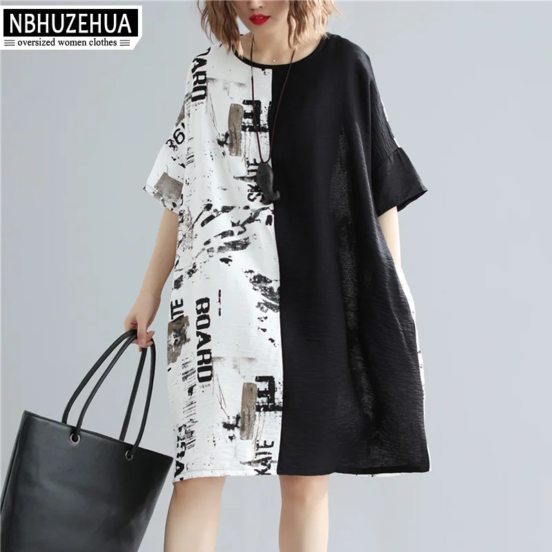 Женское платье футболка большого размера из хлопка и льна 5XL 6XL 19 A120 2019|Платья| |