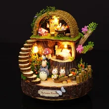 Лес Деревянный Тоторо DIY Кукольный дом украшение дома ручной работы мультяшный комплект миниатюрные домашние сборные игрушки кукольный домик Подарочная игрушка