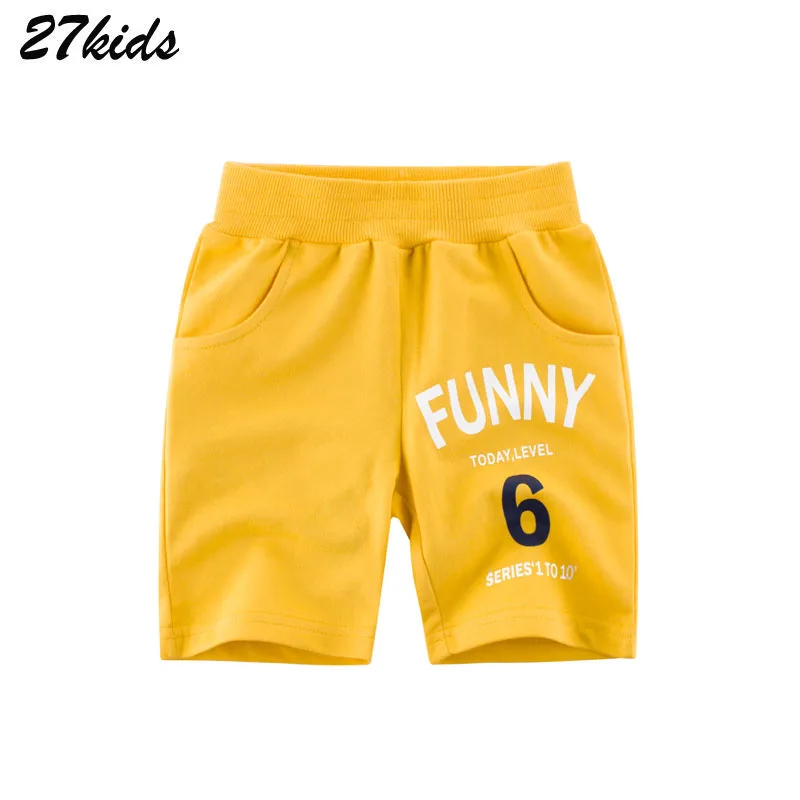 27 Детская летняя одежда с принтом цифр для маленьких мальчиков повседневные спортивные шорты для малышей, штаны для подростков 8 лет - Цвет: 6218 Yellow