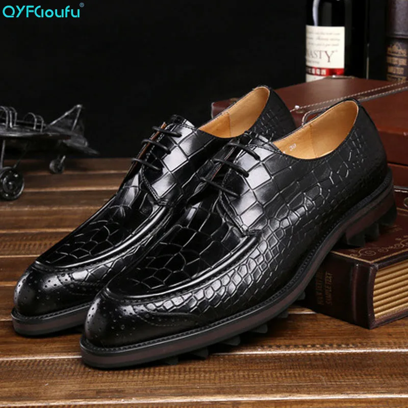 

European Style Handmade Genuine Leather Men Crocodile Pattern Formal Shoes Office Business Wedding Dress Loafer Shoes