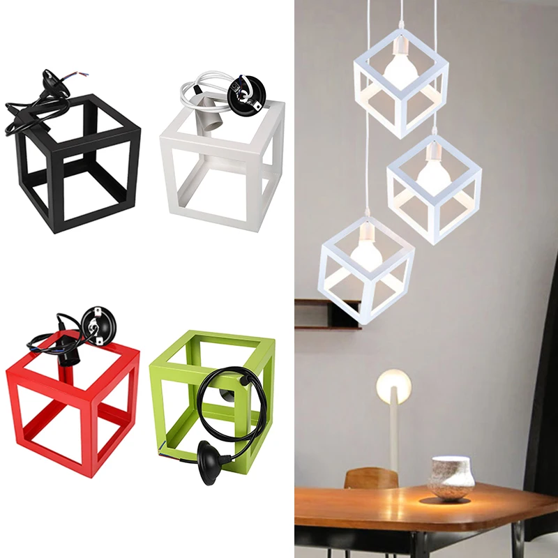 

E27 Bulb Cage Guard Ceiling Square Lamp Shade For Home Light Fitting Bar W/Cable