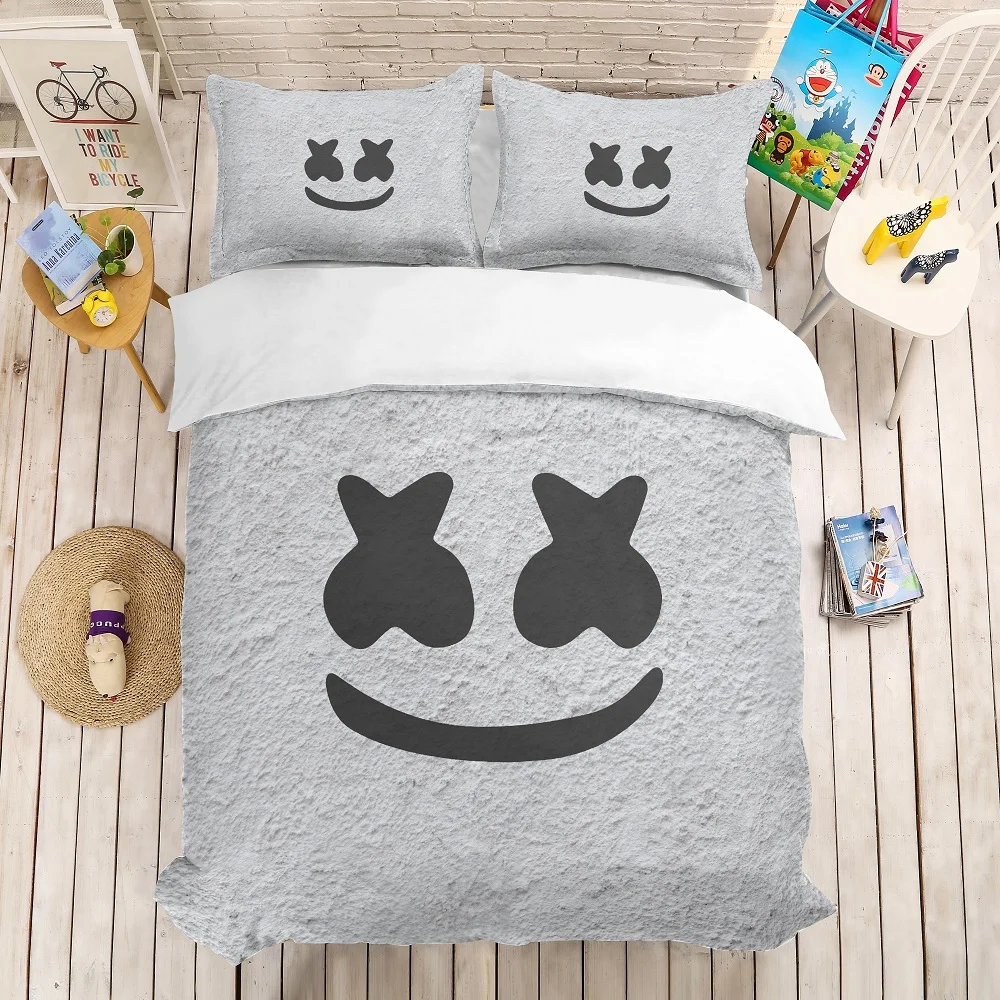 

3D Print Dj Marshmello Gary Bedding Set Cartoon Kid Duvet Cover Set 2/3pcs Microfiber Bed Linen Set with 2 Pillowcase Bedclothes