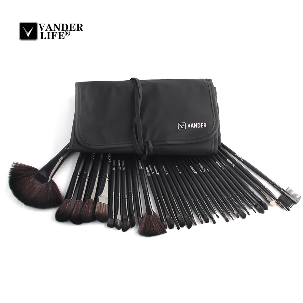 VANDER Makeup Brushes Facial Cosmetics 32pcs Makeup Brush Set Foundation Powder Blush Contour Make Up Tools Kit Black Pink (48)