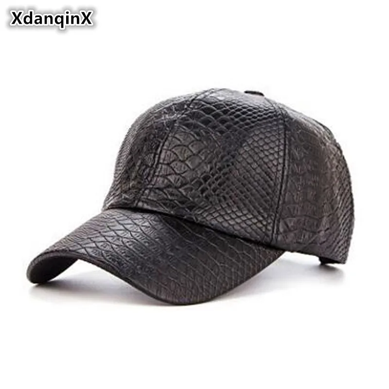 

XdanqinX Men's Hats Classic Crocodile Pattern PU Baseball Caps Spring Autumn Adjust Size Visor Cap Snapback Male Bone Dad's hat