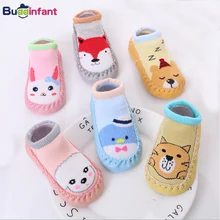Носки для маленьких детей хлопковые носки с резиновой подошвой для маленьких девочек домашние носки-тапочки с изображением лисы для маленьких мальчиков теплые носки