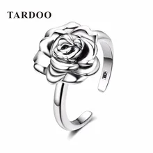 Tardoo Real 925 Plata Esterlina Anillos Abiertos Ajustables para Las Mujeres Romántico Rosa Flor Nupcial Wedding Band Anillos de Joyería Fina