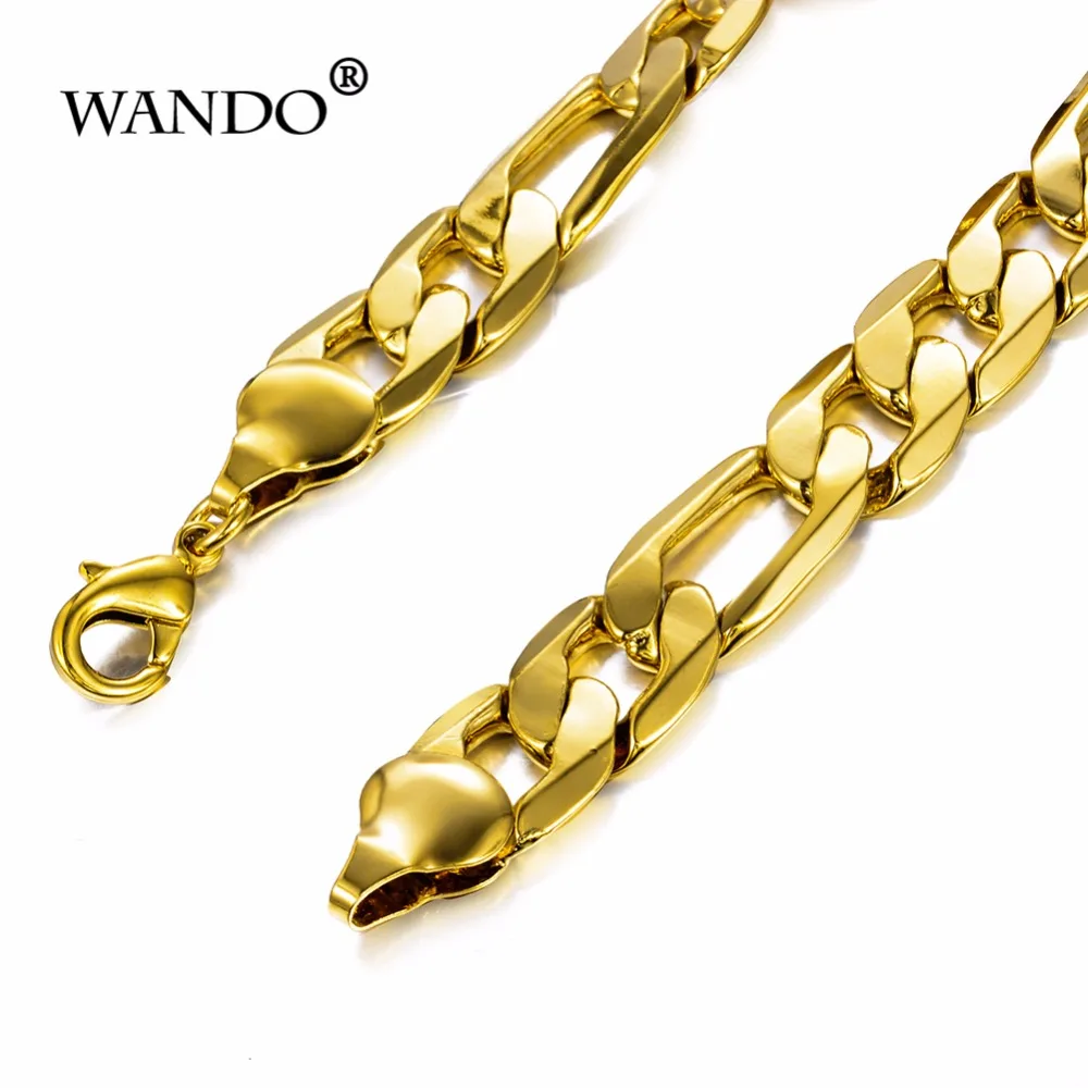 WANDO men's plated 24k gold bracelet figaro chain Bracelet bangle men JewelryAccessories Friendship Wristbands gift wb120 | Украшения и