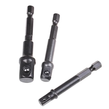 

New 3pcs/set Chrome Steel Socket Adapter Hex Shank To 1/4" 3/8" 1/2" Extension Drill Bits Bar Hex Bit Set Power Tools