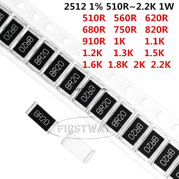 

SZFTHRXDZ 50PCS SMD resistance 2512 1% 510R~2.2K resistance value selection 1W size: 6.4*3.2MM