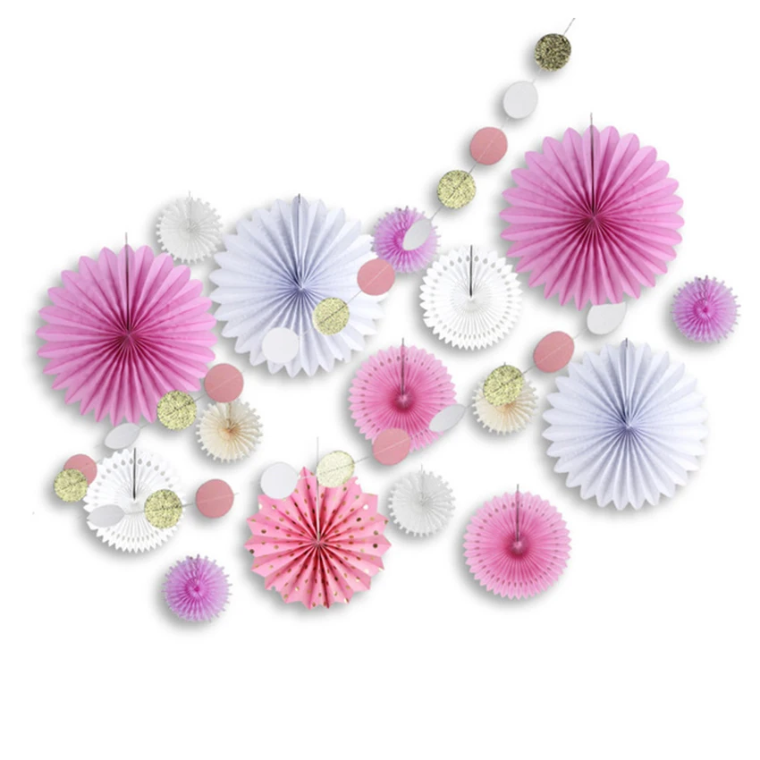 Baby Shower Girl Decoration Set With Circle Garland Dots Paper Fan
