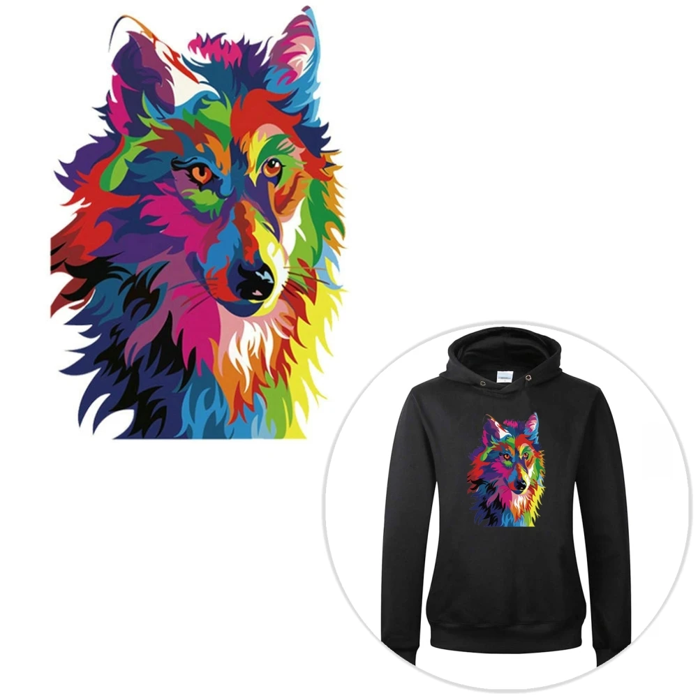 New 6x8.7" Colorful Wolf Patch Iron On Cloth T-shirt Dresses Patches A-level Washable Heat Transfer Stickers DIY | Дом и сад