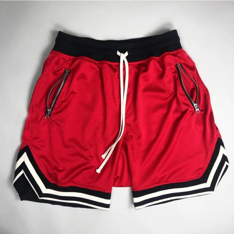 Летние однотонные сетчатые компрессионные быстросохнущие шорты, мужские спортивные штаны для тренажерного зала, мужские шорты для фитнеса, облегающая одежда XXXL - Цвет: red