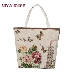 Miyahouse Лидер продаж с принтом бабочки Tote Женский пляжная сумка Для женщин Сумки-холсты цветочный сумки большой Ёмкость плечо сумки