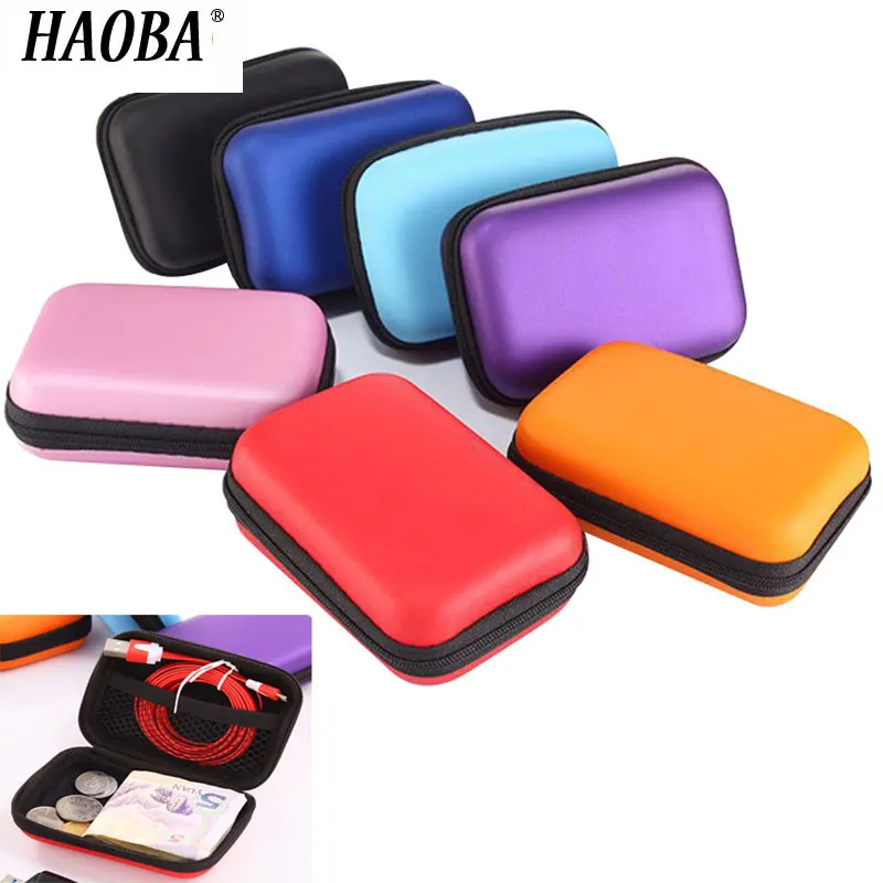 HAOBA Zipper Hard Earphone Case EVA Leather Headphone Storage Bag