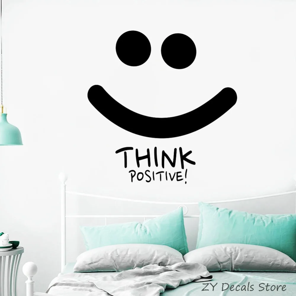 Think положительная улыбка Наклейка на стену мотивационные цитаты стена для вдохновения наклейка домашний декор спальня съемные офисные художественные наклейки S718