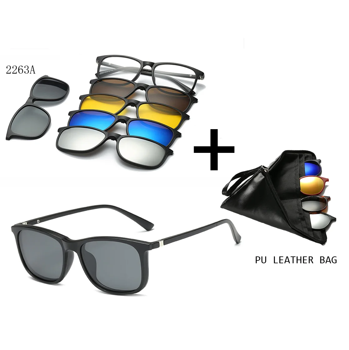 Магнит солнцезащитные очки клип на очки UV400 Туризм 5 поляризованные линзы для вождения очки зеркальные рецепту Близорукость очки с ПУ мешок - Цвет: 2263P