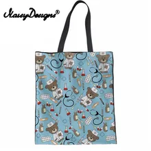 Бесшумный дизайн, Женский льняной мешок для покупок, Забавный мультяшный Детский принт с медведем, Женский супермаркет, рециркулирующие сумки, школьные книги, сумка для путешествий