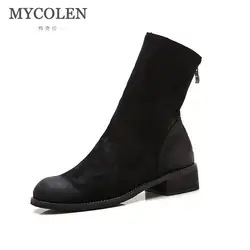 MYCOLEN 2018 Новая мода ретро Стиль женские ботинки «Челси» комфорт круглый носок на среднем каблуке Для женщин сапоги женская обувь осень-зима