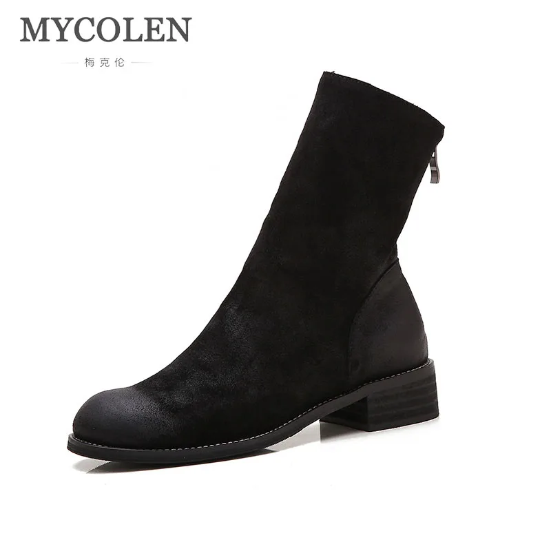

MYCOLEN 2018 NEW Fashion Retro Style Women Chelsea Boots Comfort Round Toe Med Heels Womens Boots Autumn Winter Women Shoes