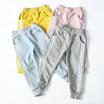 

New Fall Side Striped Children's Sweat Pants Spring 2019 All-match Boys Girls Feet Tied Sports Trousers Children Outer Wear Pant