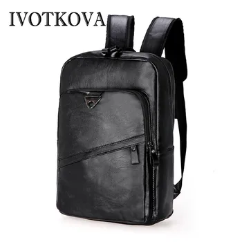 

IVOTKOVA Designer Brand Fashion Bag Black Leather Men's Backpacks Preppy Style Men Backpack Bolsas Laptop Backpack Mochila