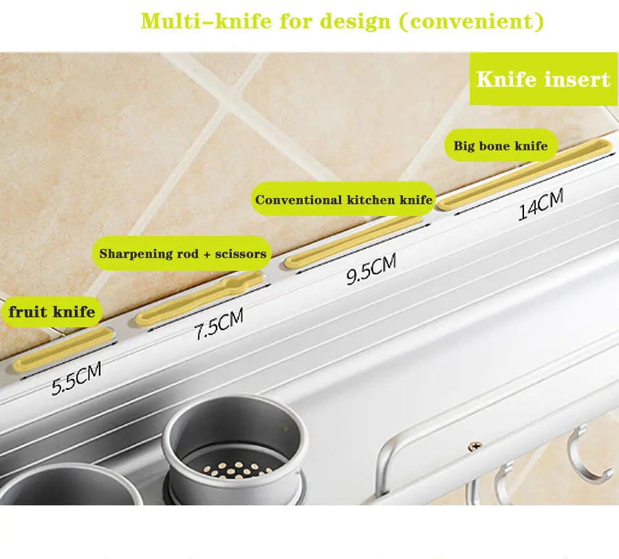 Настенный кухонный стеллаж Многофункциональный подвижный крюк без перфорации держатель для ножей стойка для хранения посуды