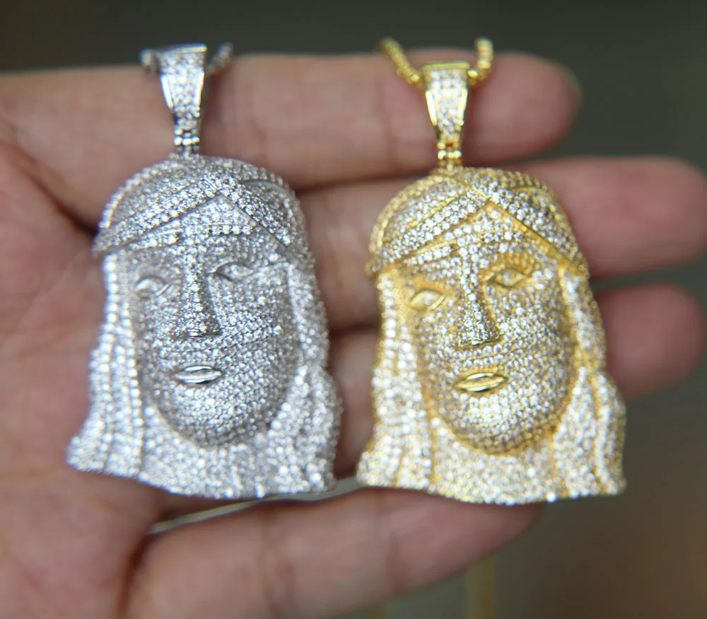 Золотой цвет Миро вымощенный aaa whtie cz Большой Иисус очарование кулон Христос