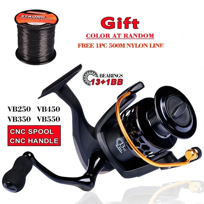 

1PC Spinning Reel 11+1BB Spinning Fishing Reel CNC Black Coloe Spool Fishing Spinning Reels +1PC 500M Nylon