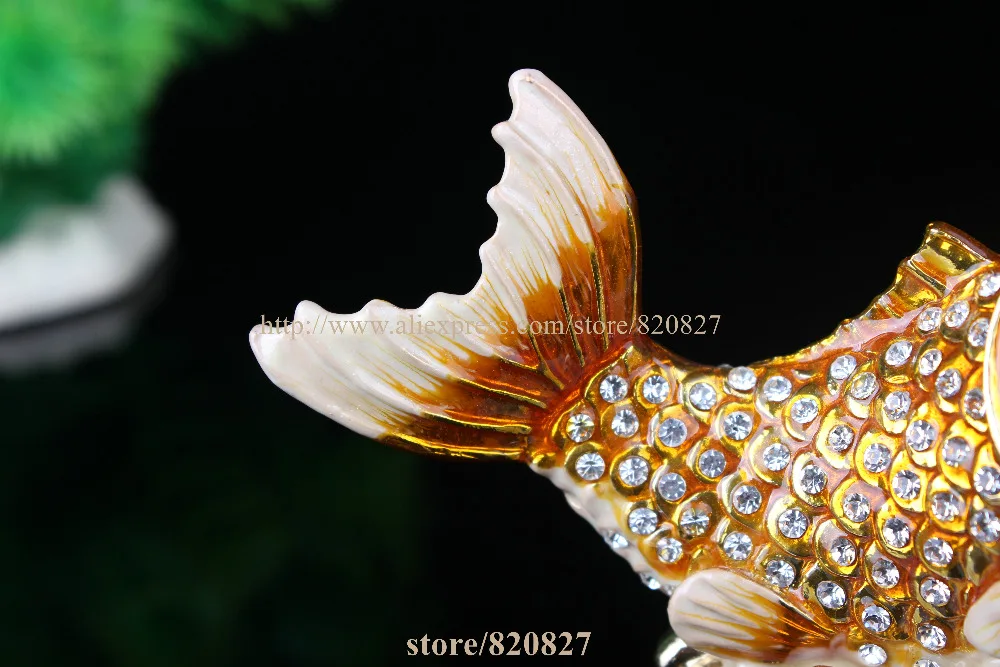 Free Shipping Feng Shui Pewter Fish Statue Figurine with Rhinestone 