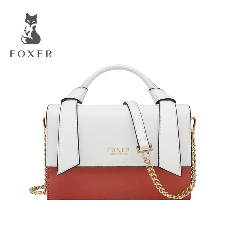 

FOXER 2019 New women Leather handbags Fashion splice Simple bag Cowhide Luxury handbags women leather shoulder Crossbody bags