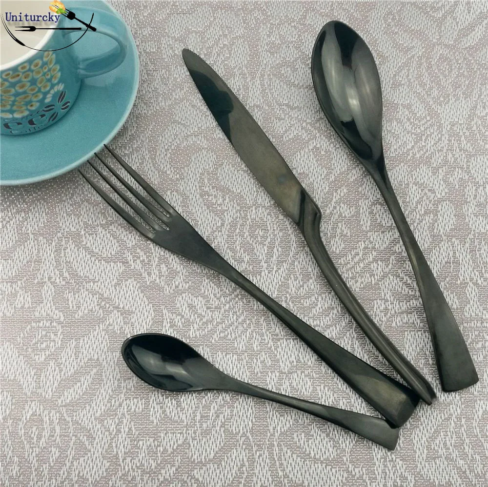 

24Pcs/Set Black Cutlery Creative Dinner Set Stainless Steel Dinnerware Set Luxury Tableware Set Fork Steak Knives Teaspoon For 6