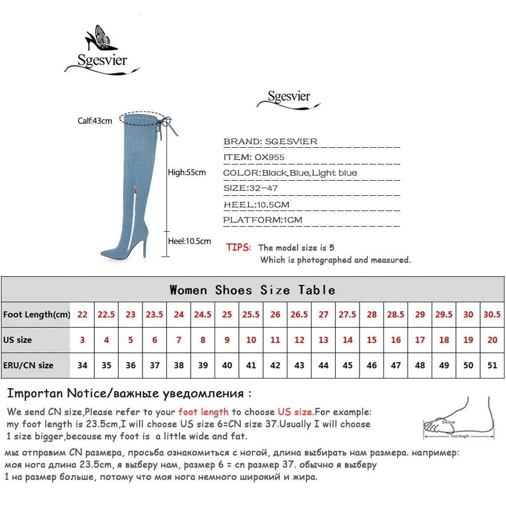 Sgesvier Модные Сапоги выше колена джинсовые пикантные на высоком каблуке осень-зима рыцарские длинные сапоги женская обувь для ночного клуба женские OX955