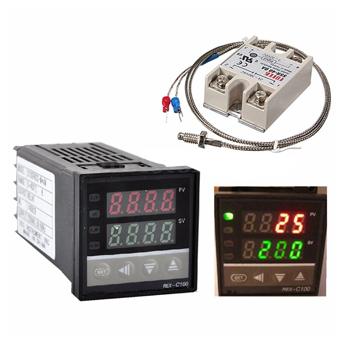 Beste Digitale 220V Pid REX C100 Temperatuur Controller + Max.40A Ssr + K Thermokoppel, Pid Controller Set + Koellichaam