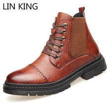 LIN KING/мужские ботинки из искусственной кожи; сезон весна-осень; ботильоны; модная обувь; Рабочая обувь на шнуровке; высококачественные Винтажные ботинки