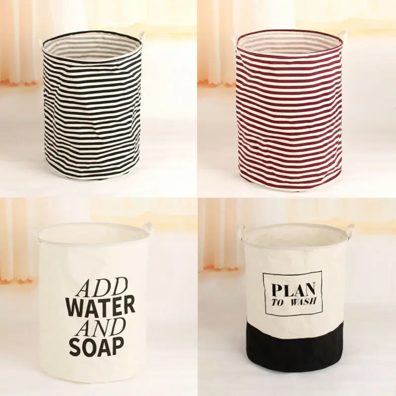 

Dirty Clothes Storage Bucket Folding Stripe Tote Laundry Basket Home Accessory