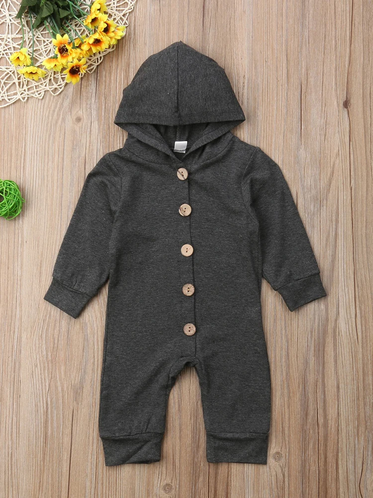 Toddler Baby Clothes Rompers Hooded Long Sleeve Button Boys&Girls Kids