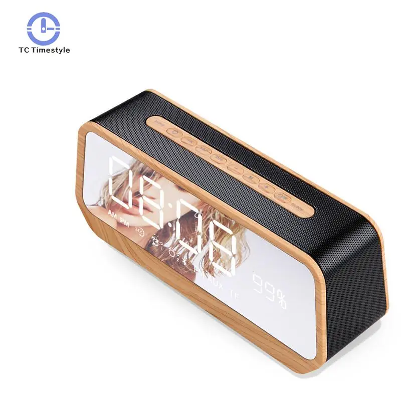 

AUX TF Card Player FM Radio Wireless Bluetooth 4.2 Dual Stereo Speaker Digital Table LED Alarm Clock FM Radio Digital Clock