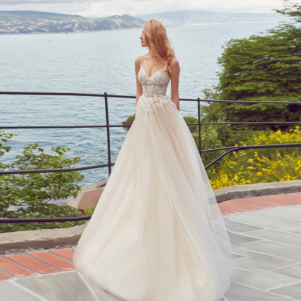 Grandescuento Vestidos De Novia Elegantes De Linea A De Marfil Blanco De Encaje Con Tirantes Finos A La Moda Vestido De Novia De Princesa Con Apliques De Tul Hecho A Medida May