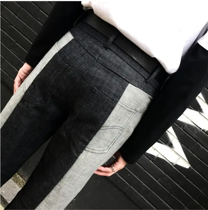 26-32! для мужчин Домашняя новая пара двухцветный плюс и минус Сращивание fit версия тяжелые джинсы