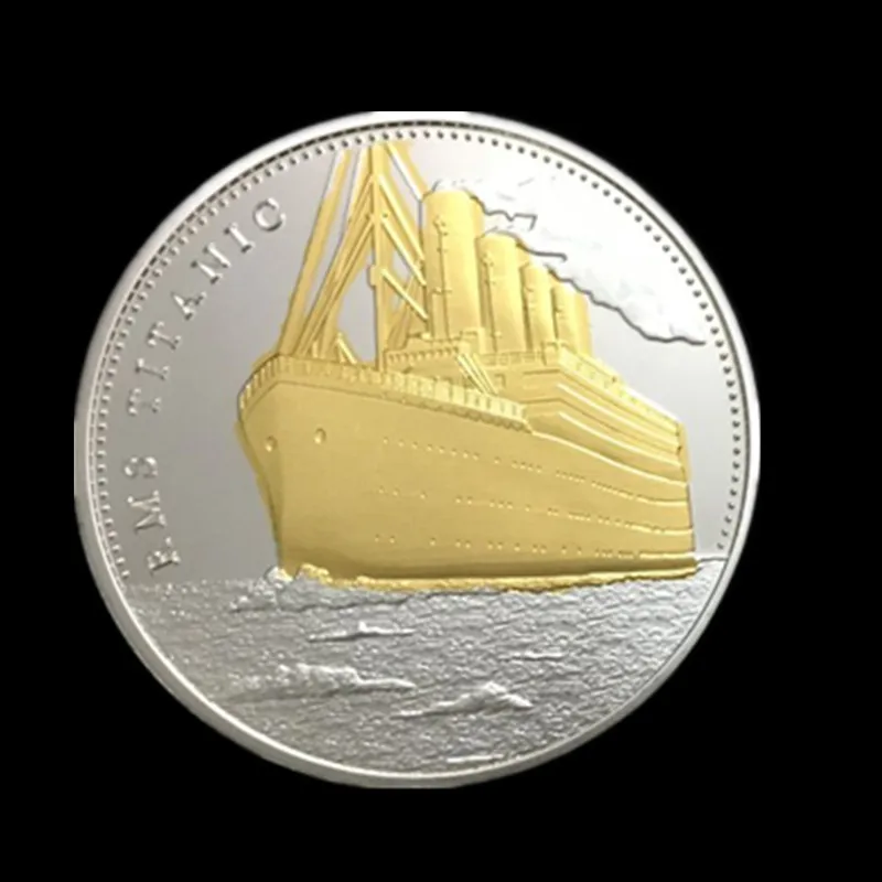 

5 pcs The Voyage Titanic badge valentine's gift Hollywood movie ship boat silver gold bi-metal plated souvenir decoration coin