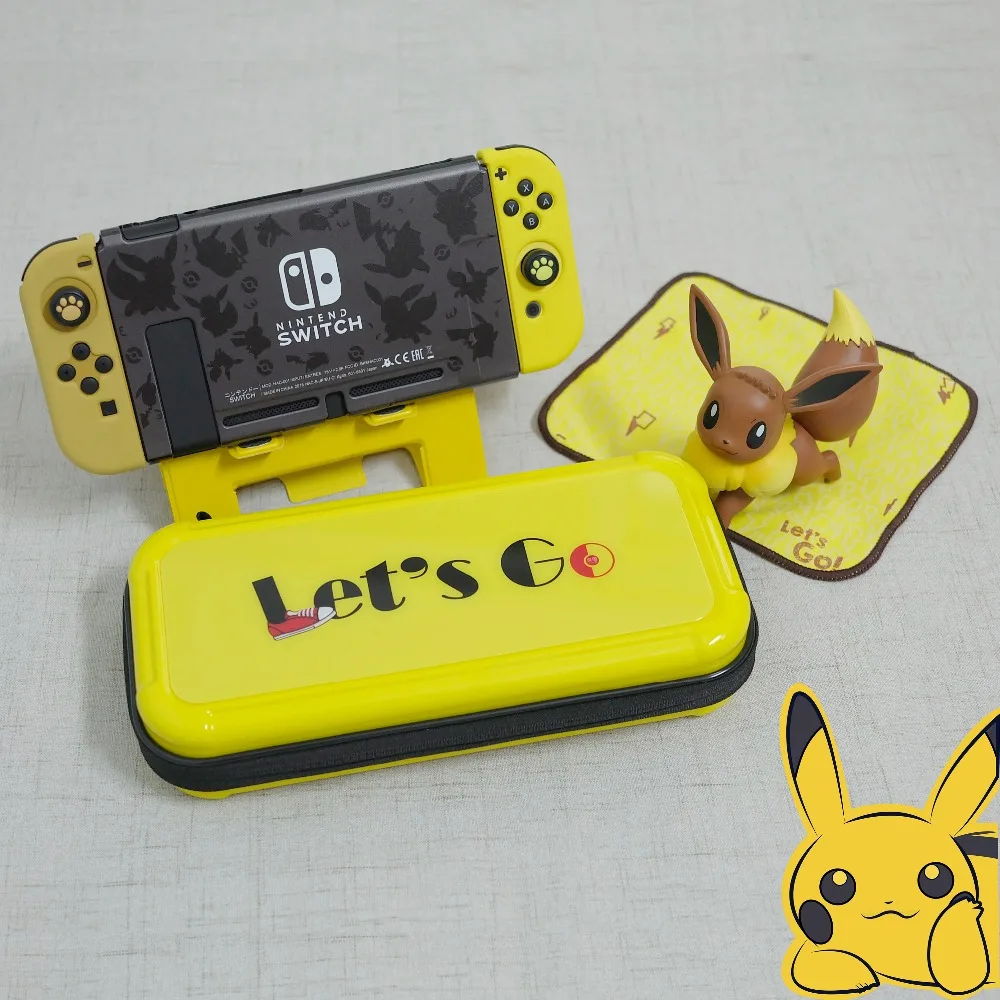 

For Nintendos Switch Let's go Pikachus Eevee JoyCon Silicone Analog ThumbStick Grip Cap NS Console Pokemons Back Cover Shell bag