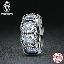 VOROCO Auténtica Plata de Ley 925 Seductor Cojín, Clear CZ Blanco Encantos fit Pandora Pulsera de Perlas y Joyería Ingredientes C020