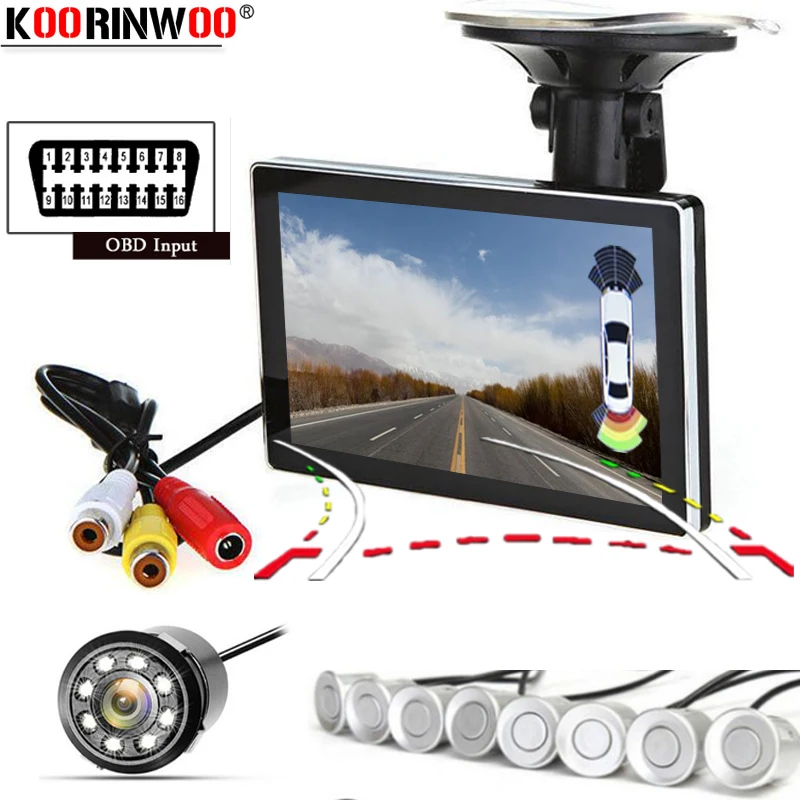 

Koorinwoo 2019 OBD Speed System Video Car Parking Sensor Alert Car Rearview Camera With TFT LCD Monitor Color Dynamic Trajectory