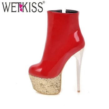 

WETKISS Brand Designer Bling Bar Ankle Boots 2018 New Side Zip Winter Boots Sexy Super High Heel Women Shoes On The Platform