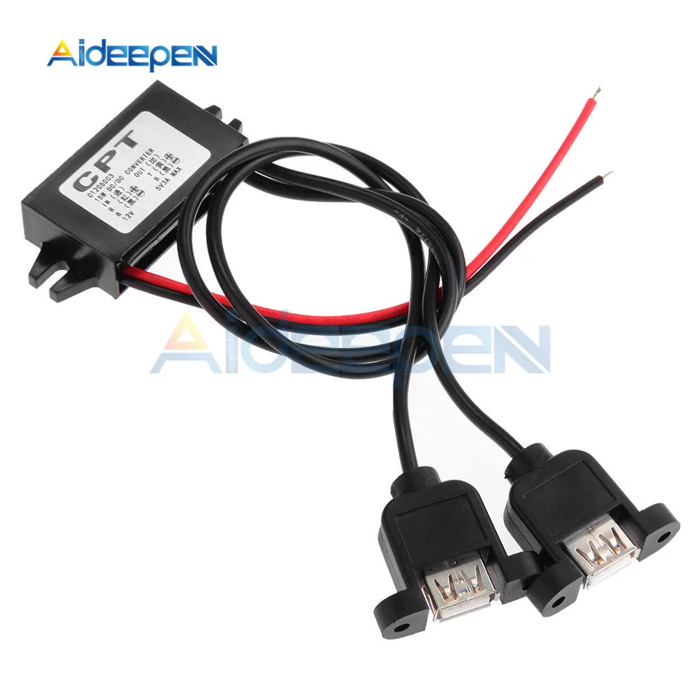 Водонепроницаемый Dual USB DC-DC от 12 В до 5 пост 3A 15 Вт понижающий автомобиля Мощность