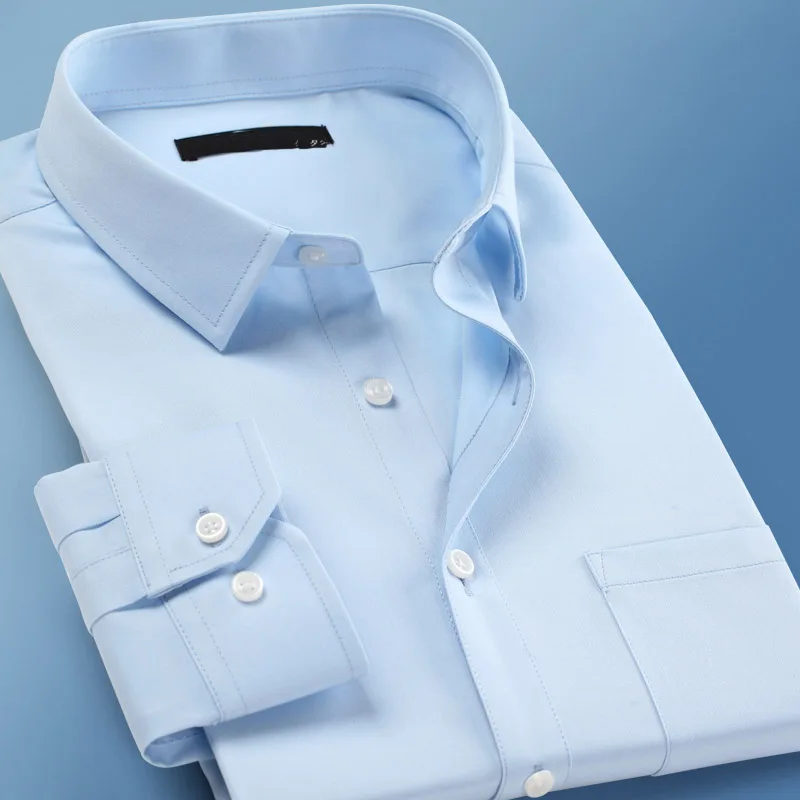 light blue Стиль деловой костюм для стройных рубашек с карманами и длинным рукавом, однотонные повседневные рубашки для мужчин, свадебные рубашки, деловые рубашки - Цвет: light blue