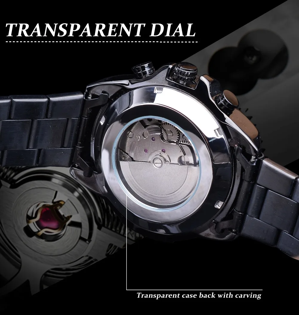 Forsining стимпанк Черный Стальной спортивный гоночный дизайн мужские автоматические наручные часы лучший бренд класса люкс военные механические мужские часы
